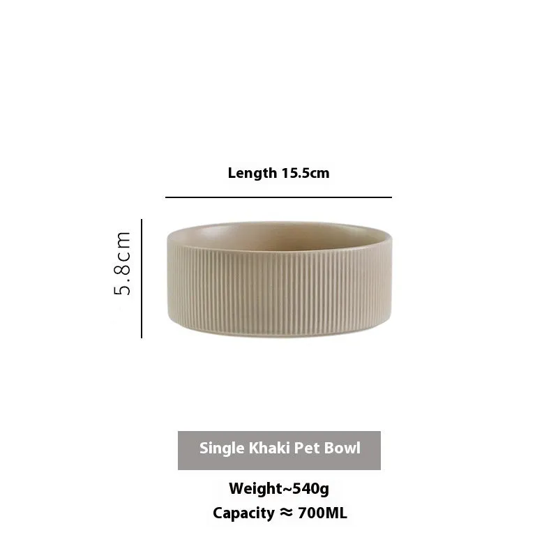 Pet Simple ceramic anti-tumble cat bowl with wooden frame in straight matte finish