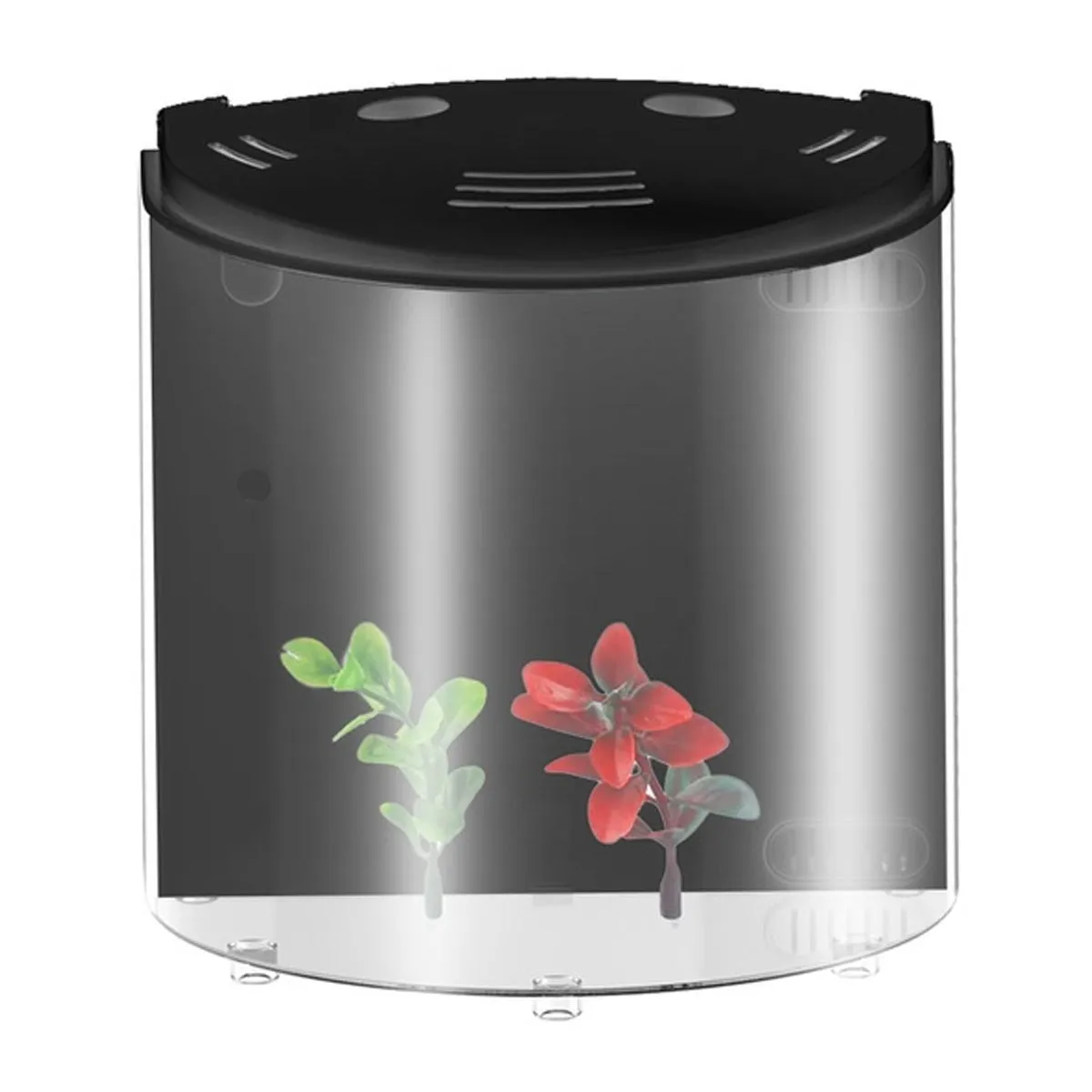 Clear acrylic fish tank with black frame, 20x14x21cm, with LED light and USB cable