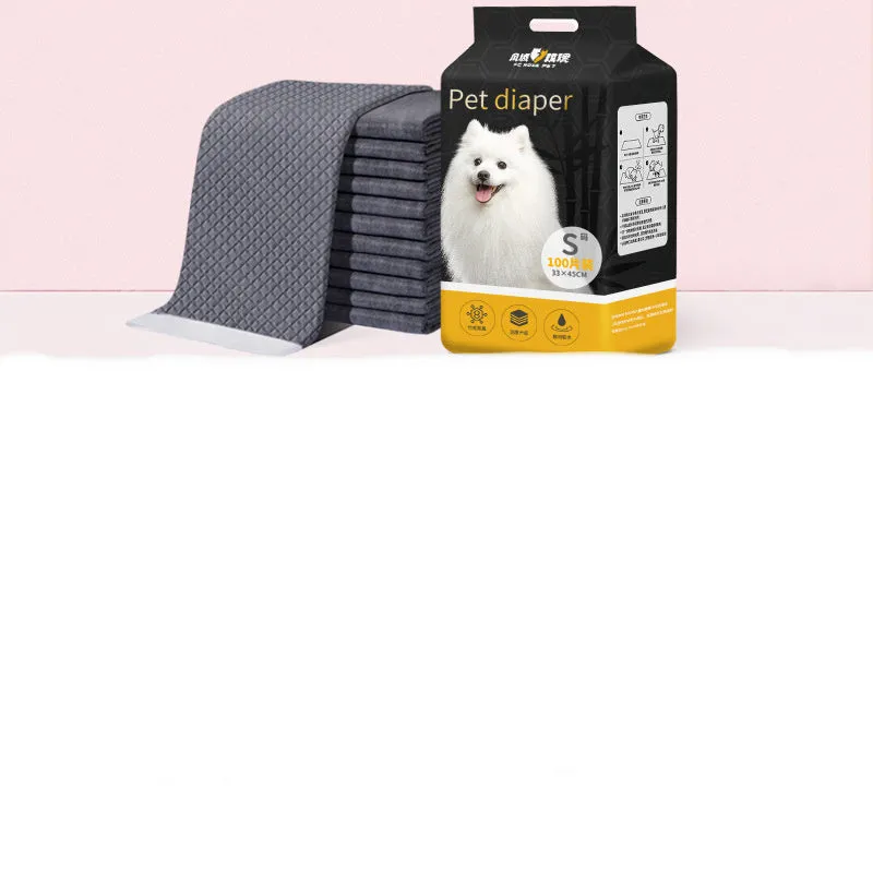 Pet dog diapers pads in non-woven fabric, available in S to XL sizes with deodorising bamboo charcoal option