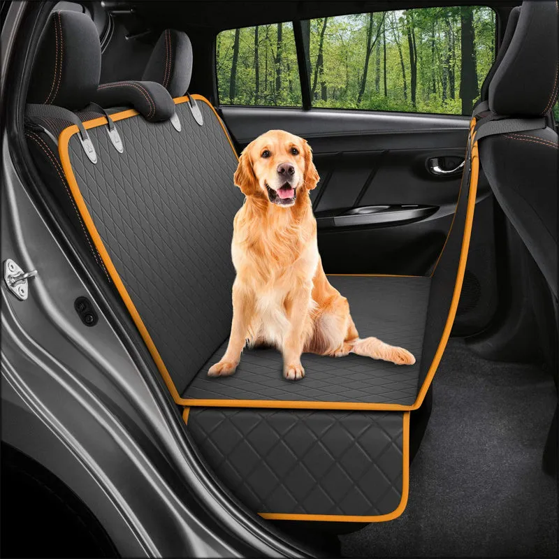 Pet isolation pad for car rear seat in black colour placed on vehicle seat as dog travel mat