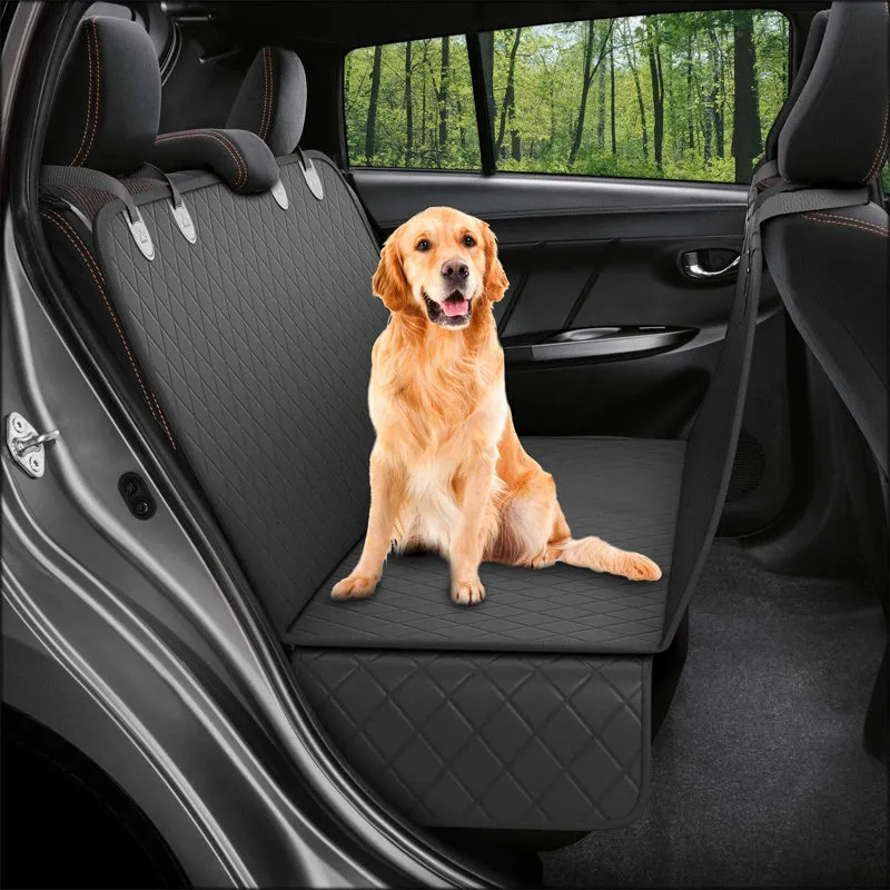 Pet isolation pad for car rear seat in black colour placed on vehicle seat as dog travel mat