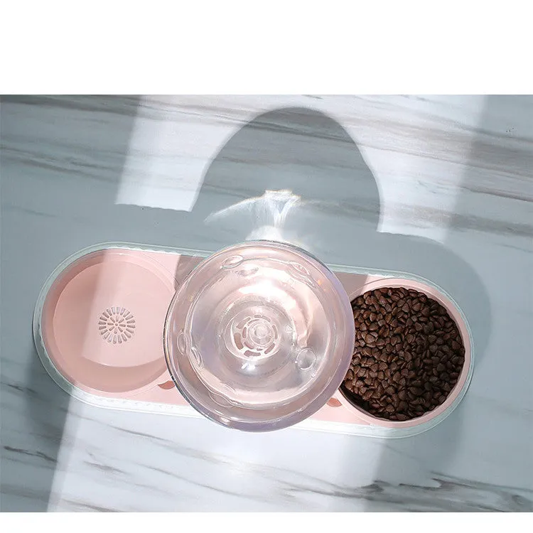 Automatic pet water feeder with 2.8L container and dual dishes in pink
