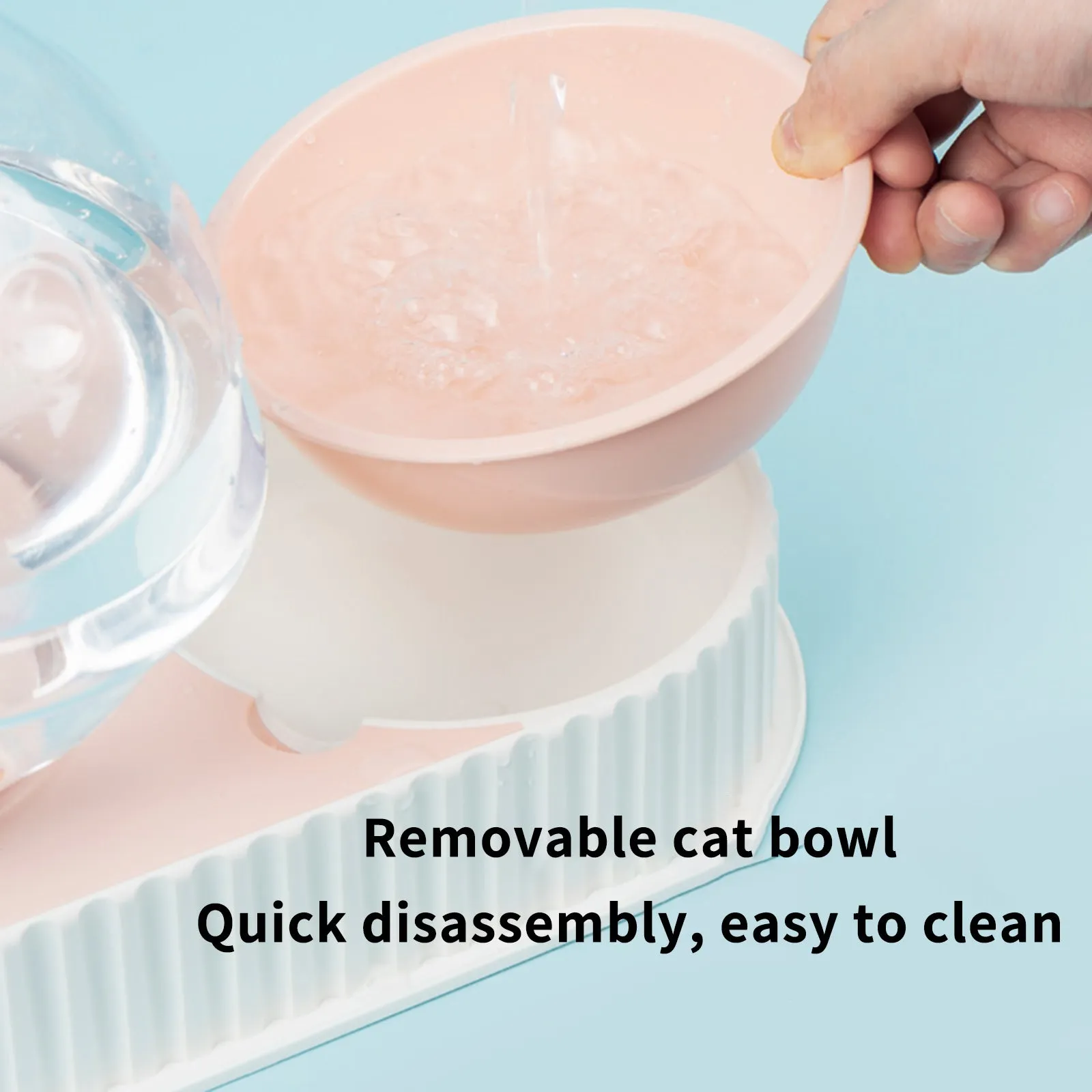 Automatic pet water feeder with 2.8L container and dual dishes in pink
