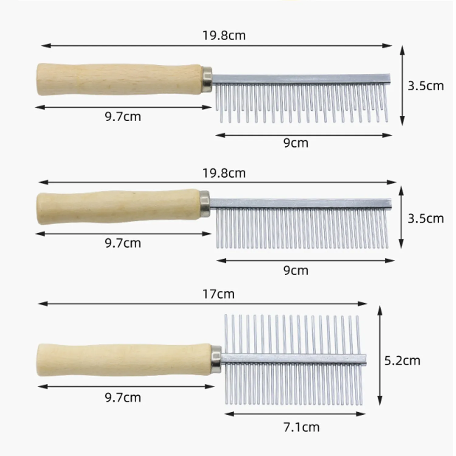 Wooden handle pet grooming comb with rounded metal teeth for dogs and cats