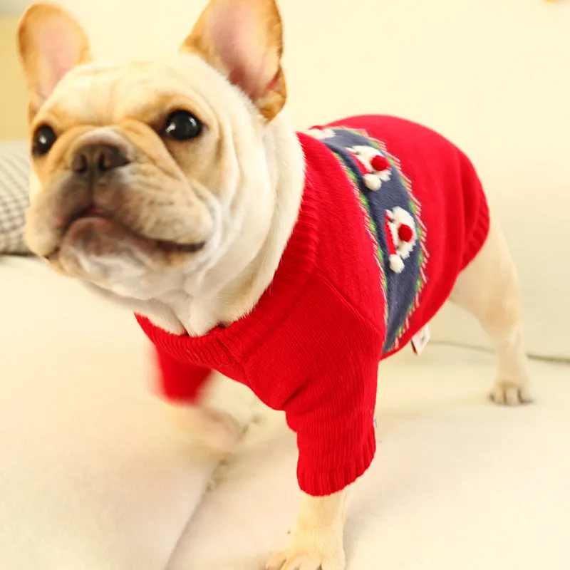 Christmas dog sweater in Santa Claus red colour, polyester casual pullover for pets