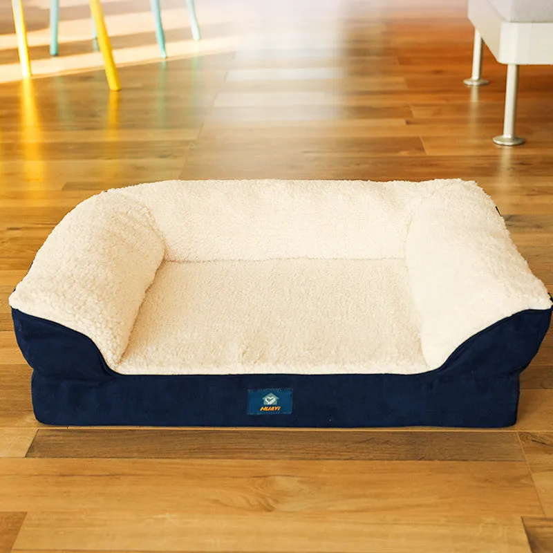 Navy blue plush polyester pet sofa bed cushion style for dogs and cats 50x65x18cm