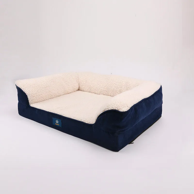 Navy blue plush polyester pet sofa bed cushion style for dogs and cats 50x65x18cm