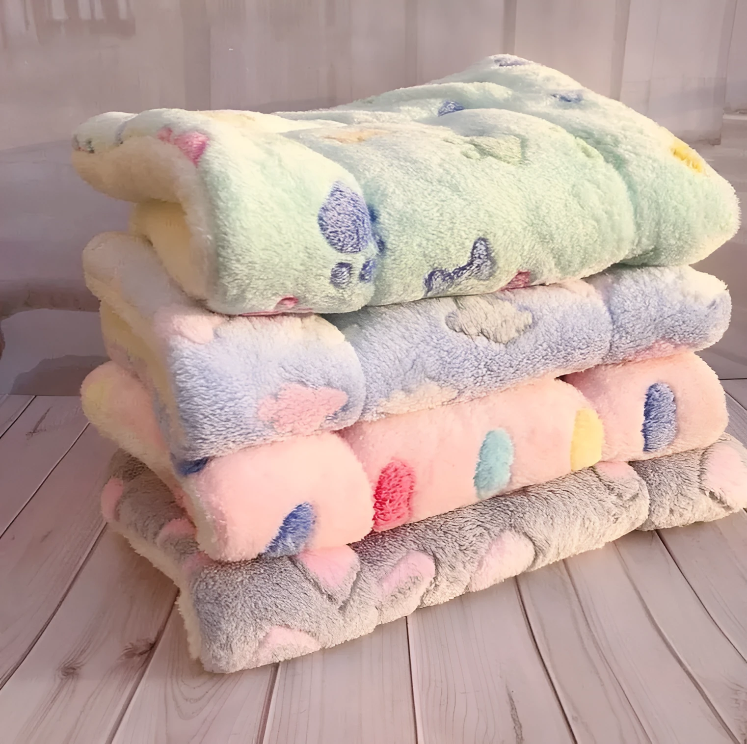 Thick flannel pet blanket in soft coral fleece for dogs cats on sofa