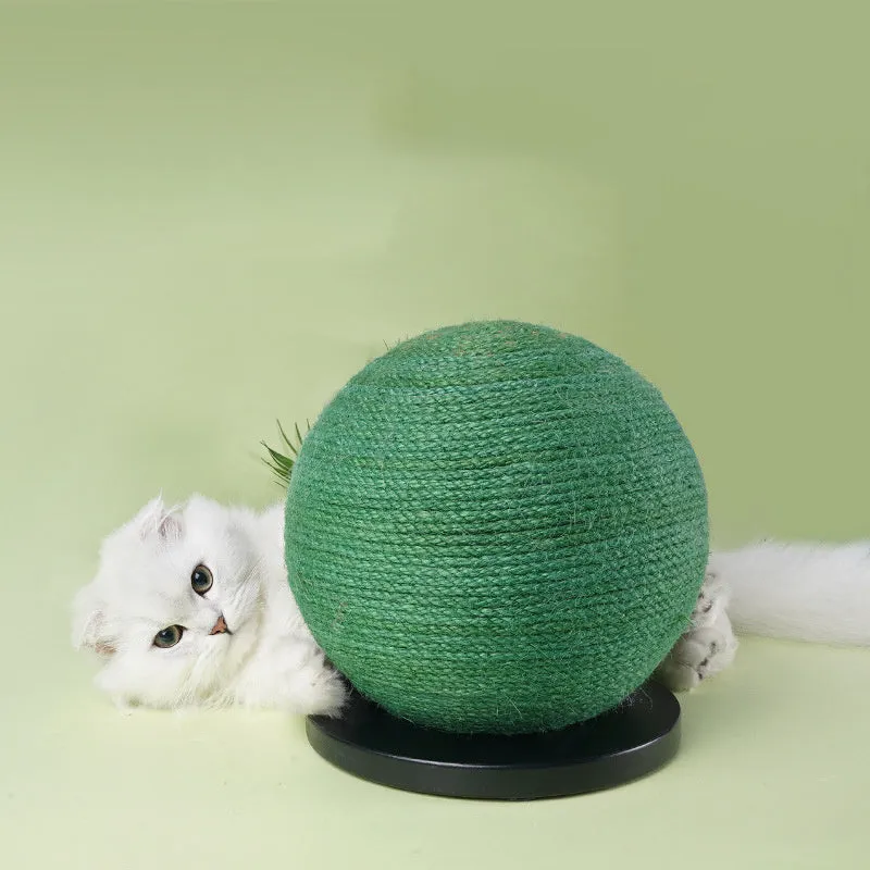 Cat scratching ball board toy cactus shape sisal rope black background 20x20x22 cm