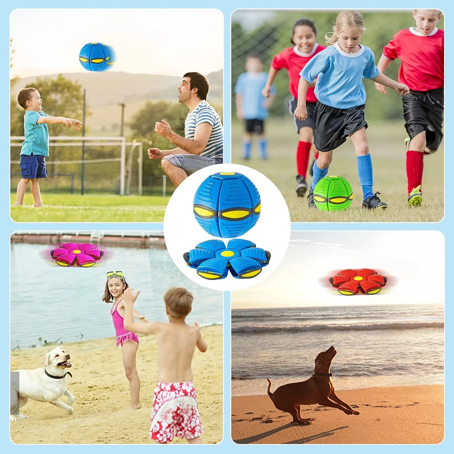 Pet Toy Flying Saucer Ball for Dogs with 6 Lights Interactive Outdoor Yard Toy Magic Stomp Ball Children Toy Magic UFO Ball for Dog Games Soft Plastic Material 16x16x5cm 240g