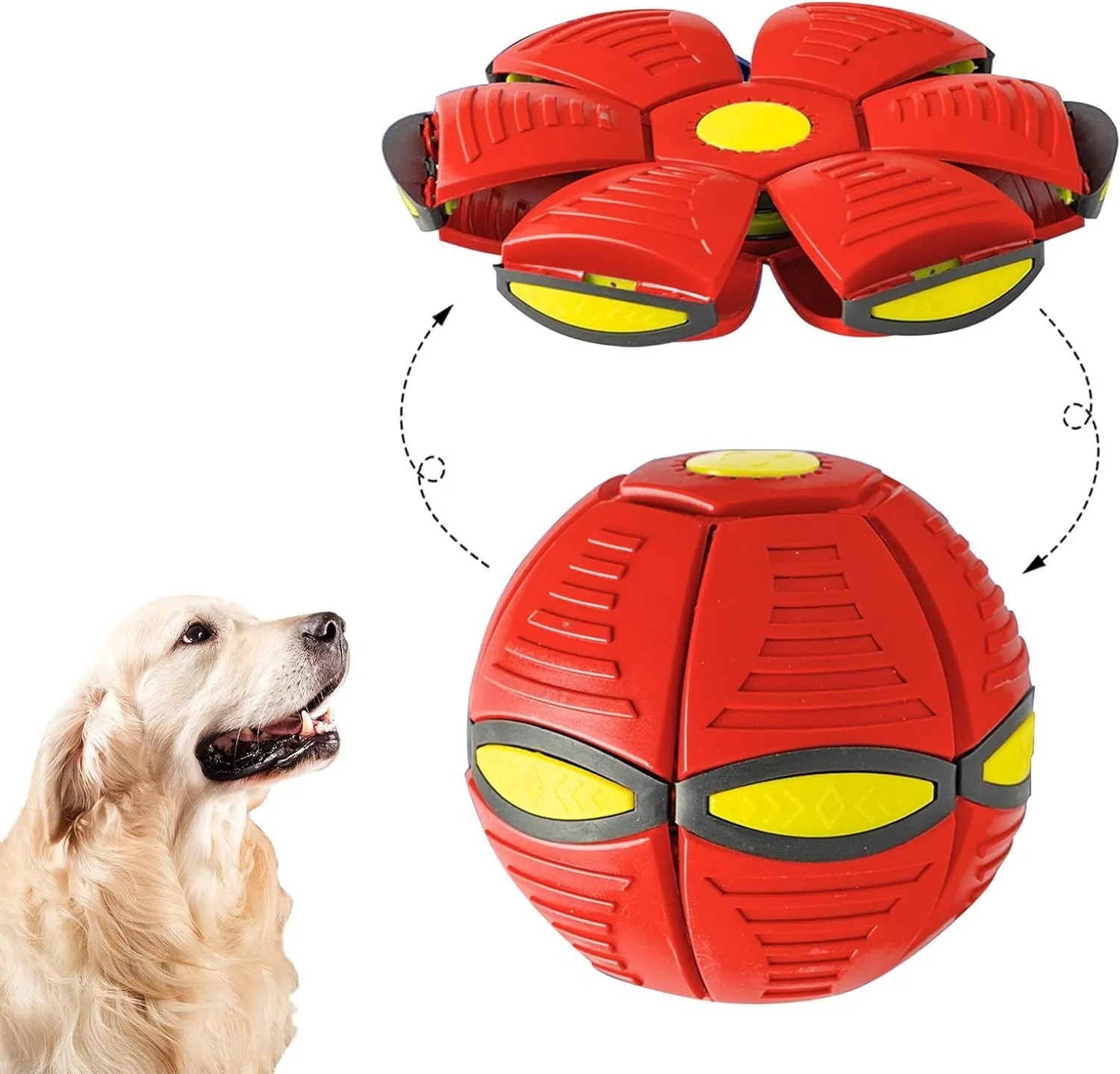 Pet Toy Flying Saucer Ball for Dogs with 6 Lights Interactive Outdoor Yard Toy Magic Stomp Ball Children Toy Magic UFO Ball for Dog Games Soft Plastic Material 16x16x5cm 240g