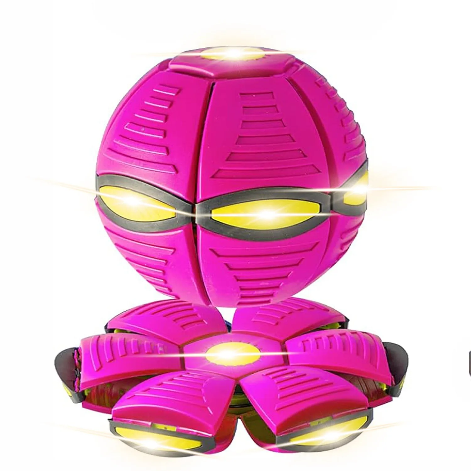 Pet Toy Flying Saucer Ball for Dogs with 6 Lights Interactive Outdoor Yard Toy Magic Stomp Ball Children Toy Magic UFO Ball for Dog Games Soft Plastic Material 16x16x5cm 240g