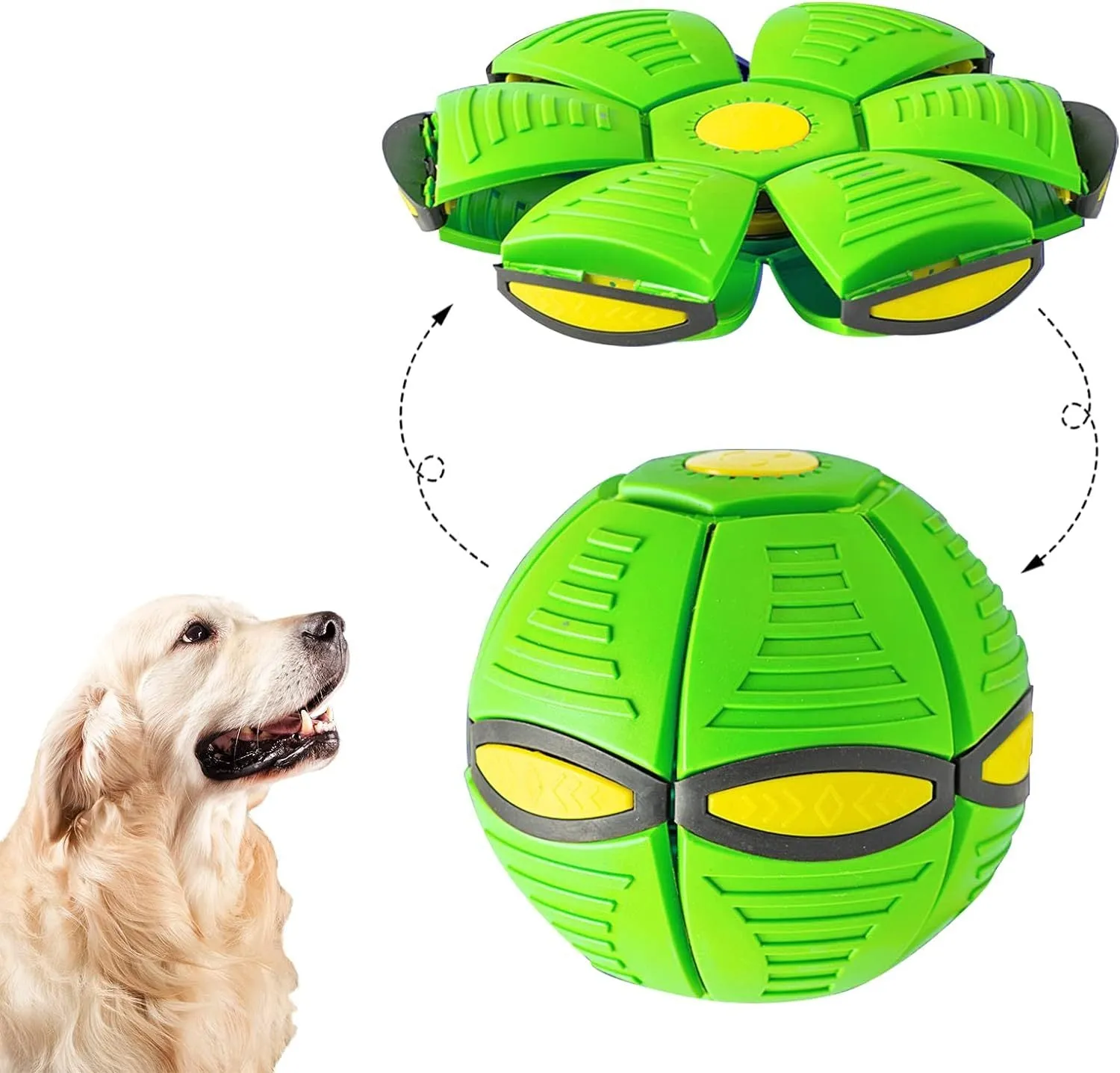 Pet Toy Flying Saucer Ball for Dogs with 6 Lights Interactive Outdoor Yard Toy Magic Stomp Ball Children Toy Magic UFO Ball for Dog Games Soft Plastic Material 16x16x5cm 240g