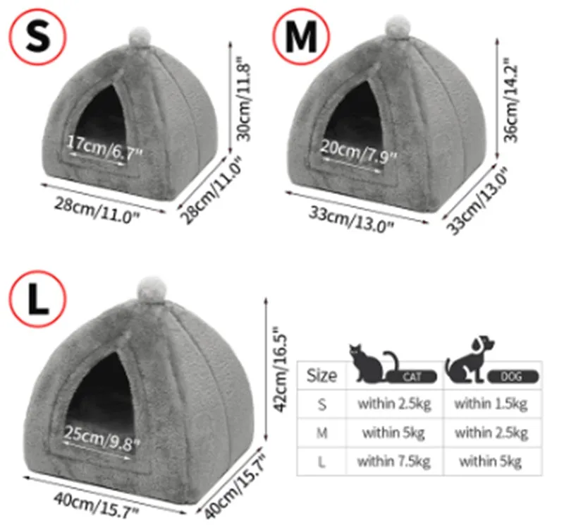 Warm cat house closed folding design in breathable wool for small and medium pets