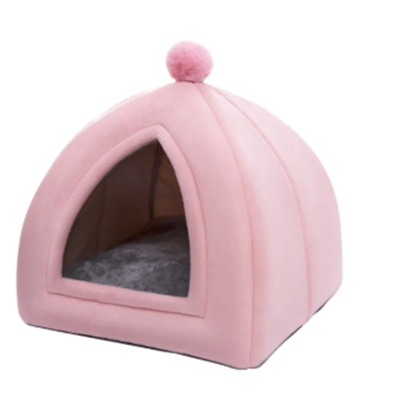 Warm cat house closed folding design in breathable wool for small and medium pets