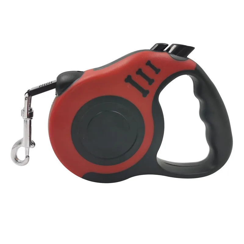 Pet dog automatic retractable leash with bone print pattern, nylon strap, and plastic housing
