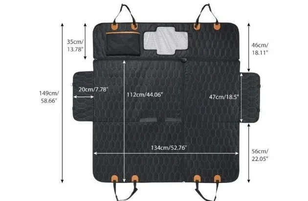 Black machine-washable three-in-one cloth car mat for cats and dogs, 137x149cm