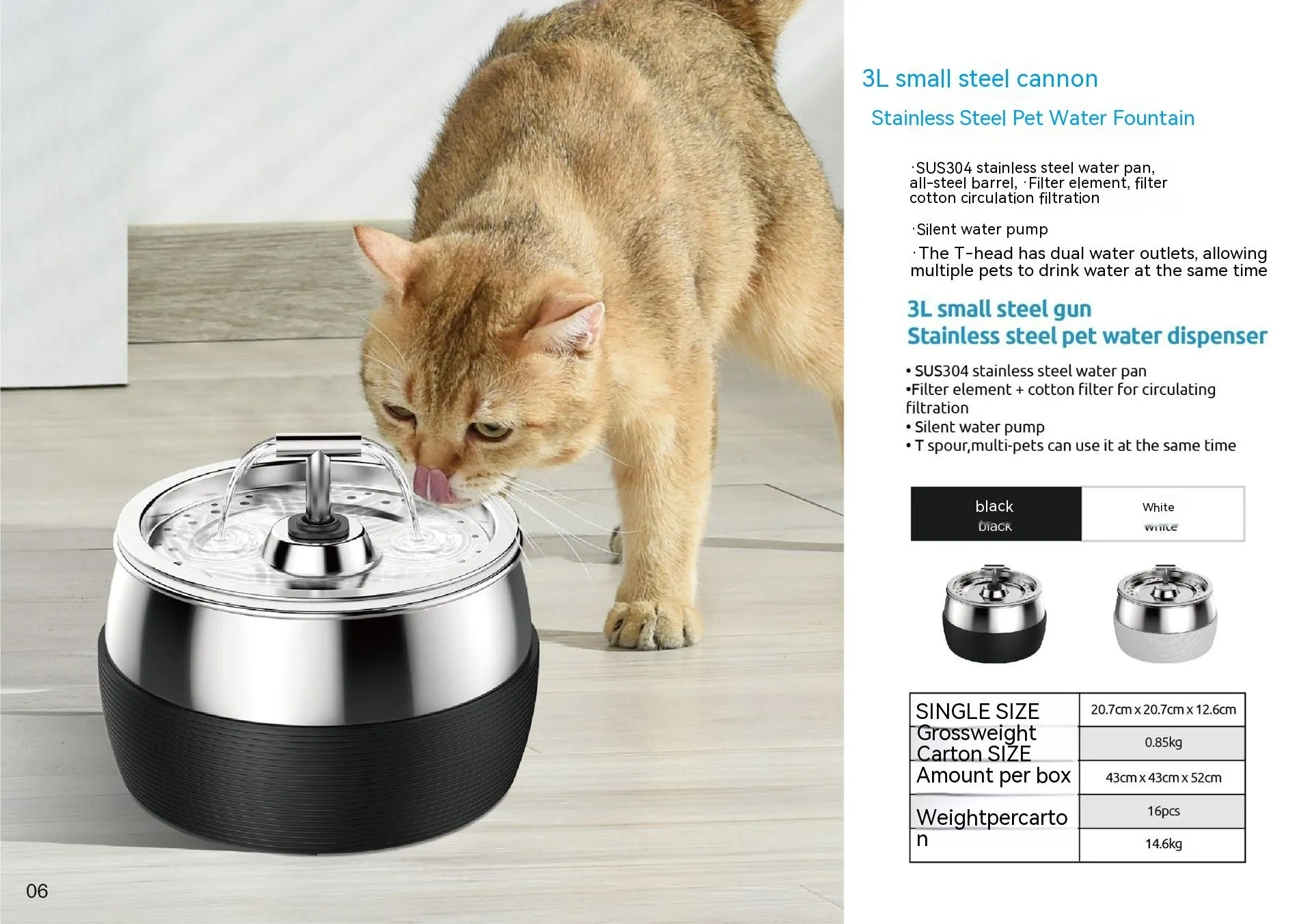 Stainless steel cat water dispenser with lock and load spray mechanism and USB cable