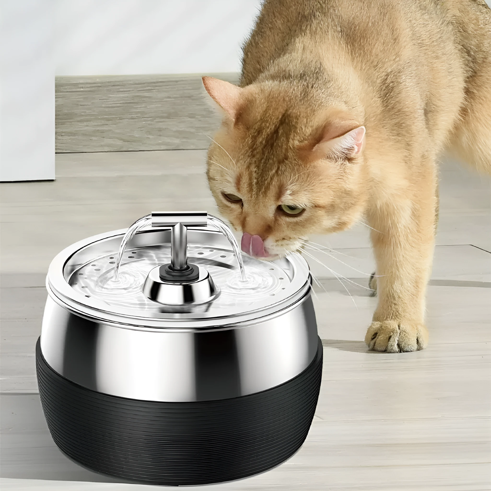 Stainless steel cat water dispenser with lock and load spray mechanism and USB cable
