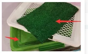 Green dog cleaning tool grid lawn flat toilet with press-button, removable grid, and antibacterial carpet, 46.5x34.5x6.5cm