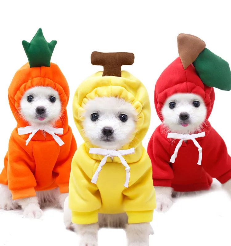Fruit dog clothes two-legged hooded green fleece outfit for small dogs autumn winter pet sweater