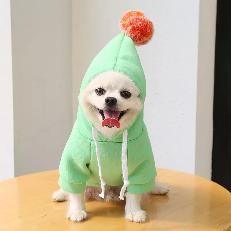 Fruit dog clothes two-legged hooded green fleece outfit for small dogs autumn winter pet sweater