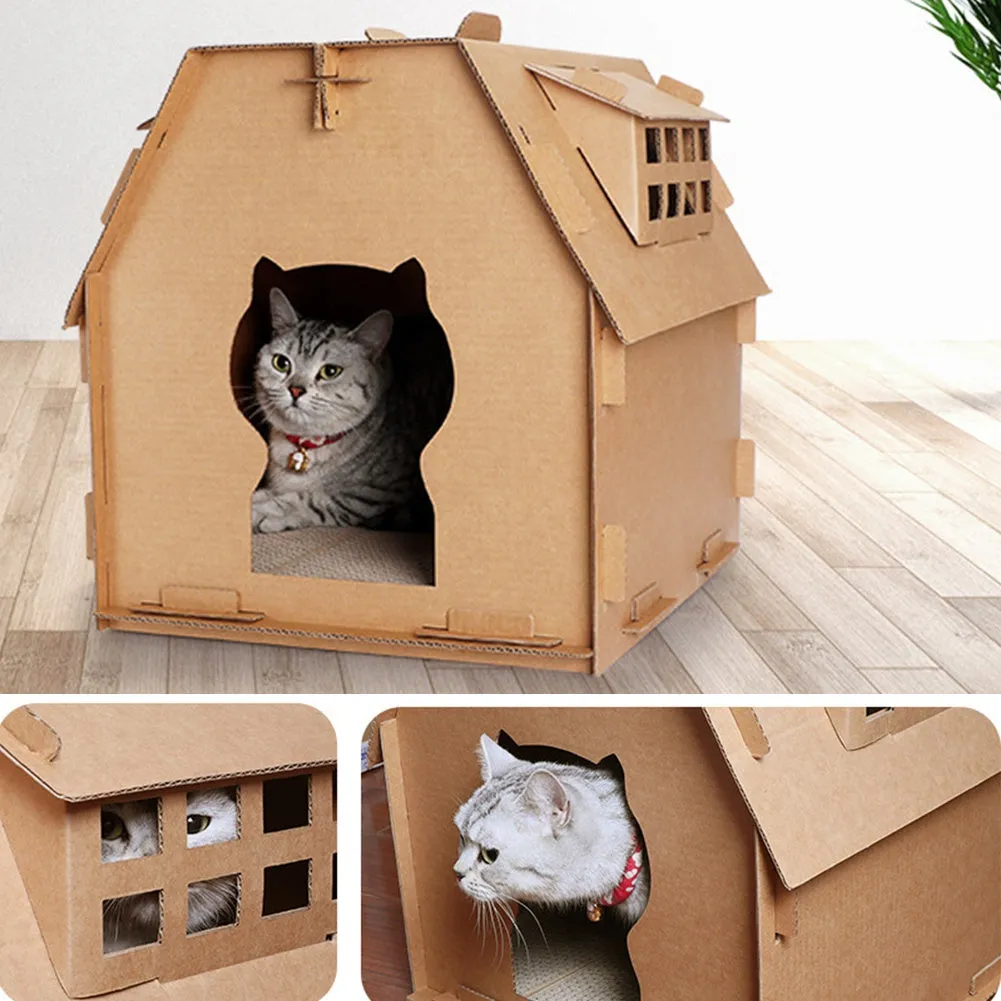 Corrugated paper cat house carton with honeycomb structure and paper holes for scratching, DIY assembly