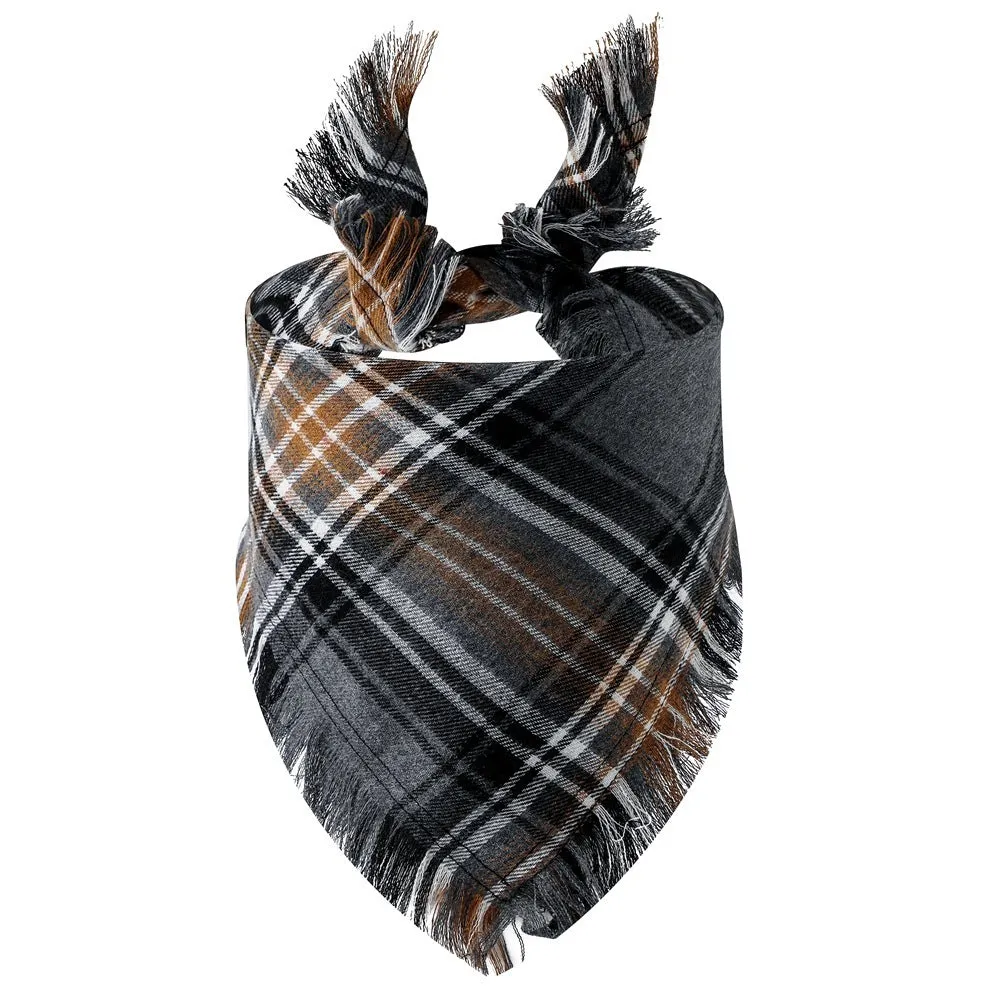 Plaid tassel triangle scarf for dogs in twill cloth with printed pattern, size S and M, 10 colour styles