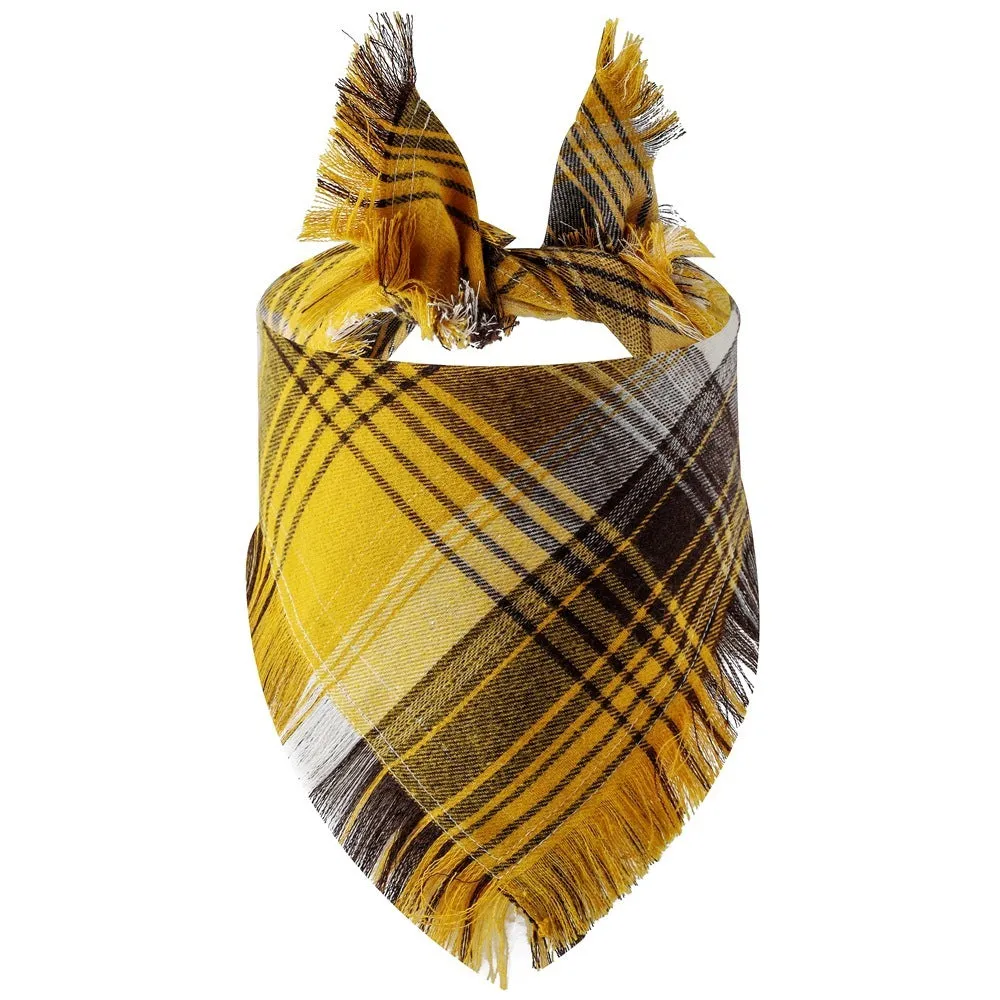 Plaid tassel triangle scarf for dogs in twill cloth with printed pattern, size S and M, 10 colour styles