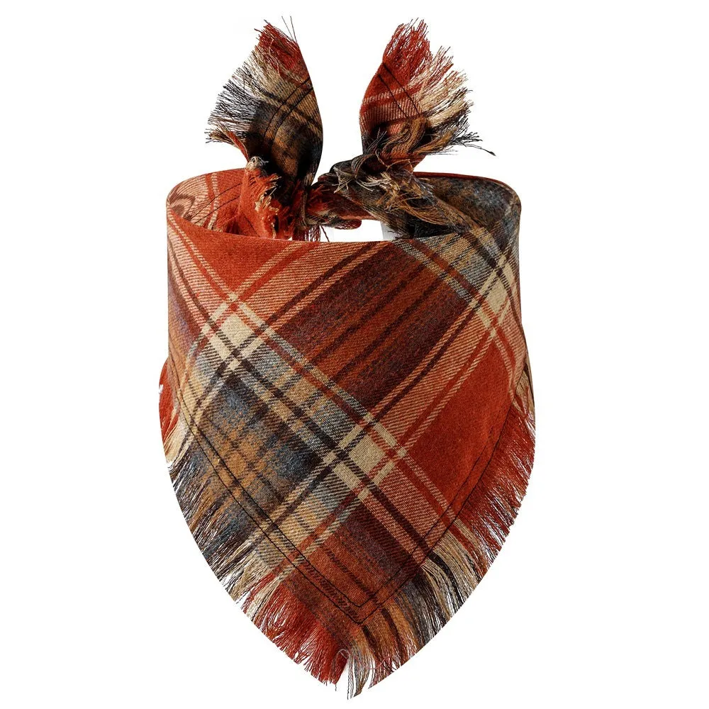 Plaid tassel triangle scarf for dogs in twill cloth with printed pattern, size S and M, 10 colour styles