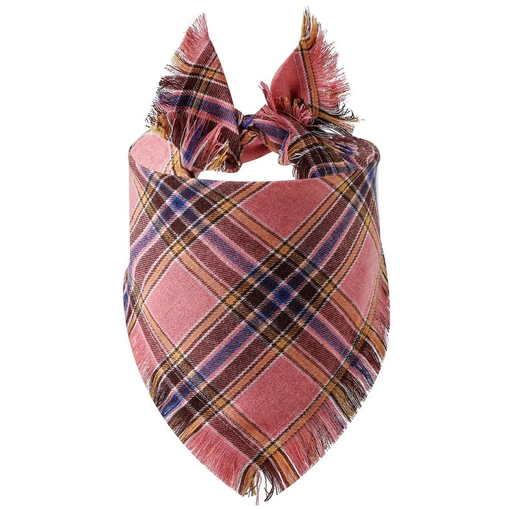 Plaid tassel triangle scarf for dogs in twill cloth with printed pattern, size S and M, 10 colour styles