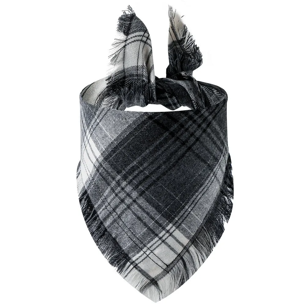 Plaid tassel triangle scarf for dogs in twill cloth with printed pattern, size S and M, 10 colour styles