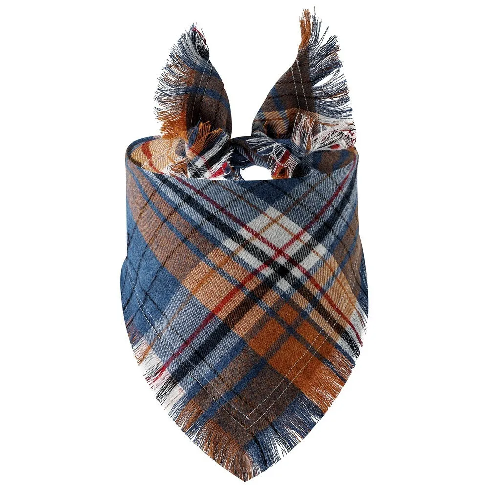 Plaid tassel triangle scarf for dogs in twill cloth with printed pattern, size S and M, 10 colour styles