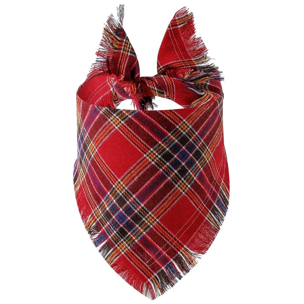 Plaid tassel triangle scarf for dogs in twill cloth with printed pattern, size S and M, 10 colour styles