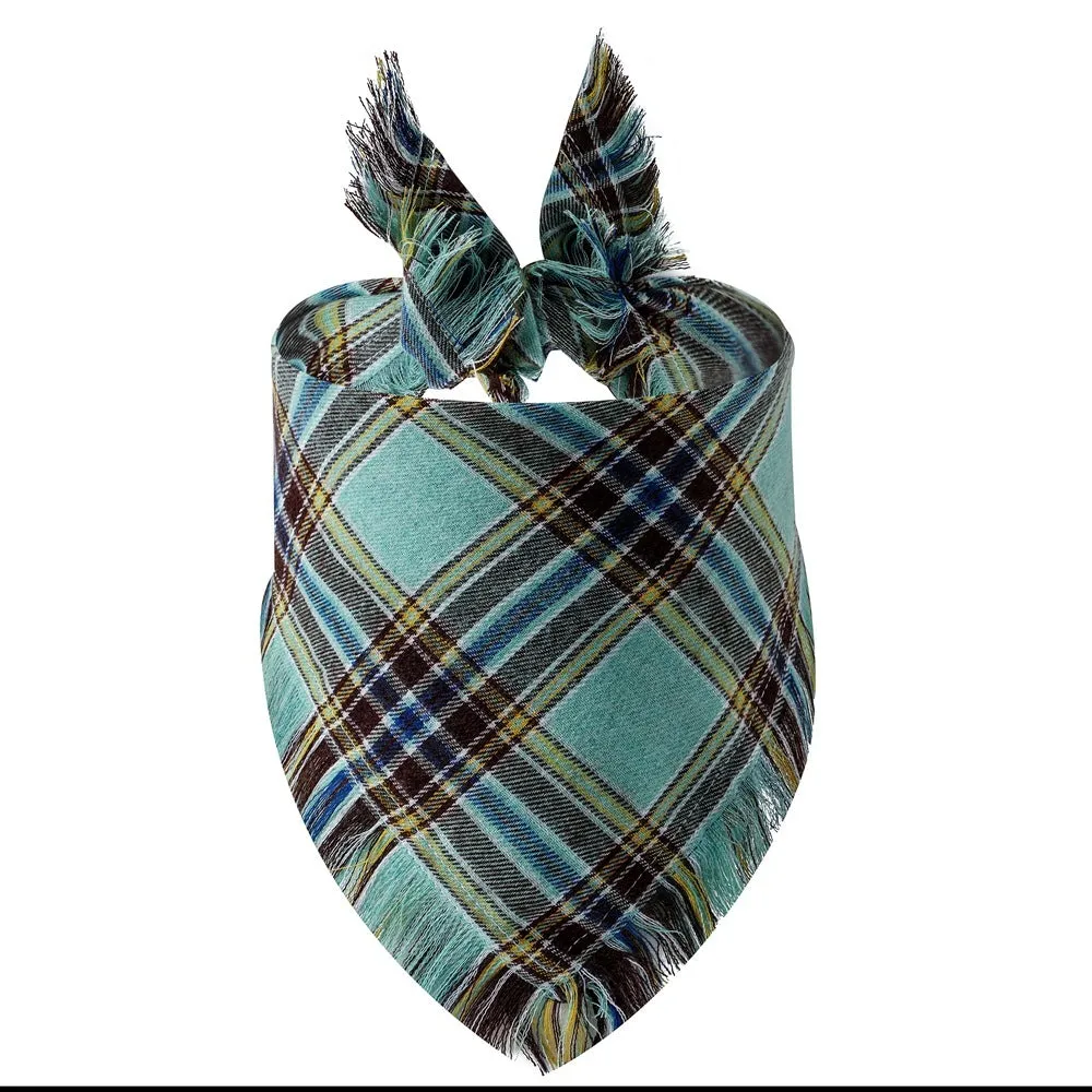 Plaid tassel triangle scarf for dogs in twill cloth with printed pattern, size S and M, 10 colour styles