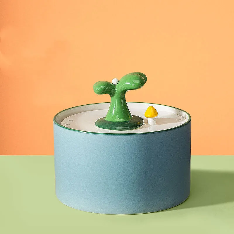 1.5L electric ceramic cat drinking fountain in green with double filtration system and silent pump