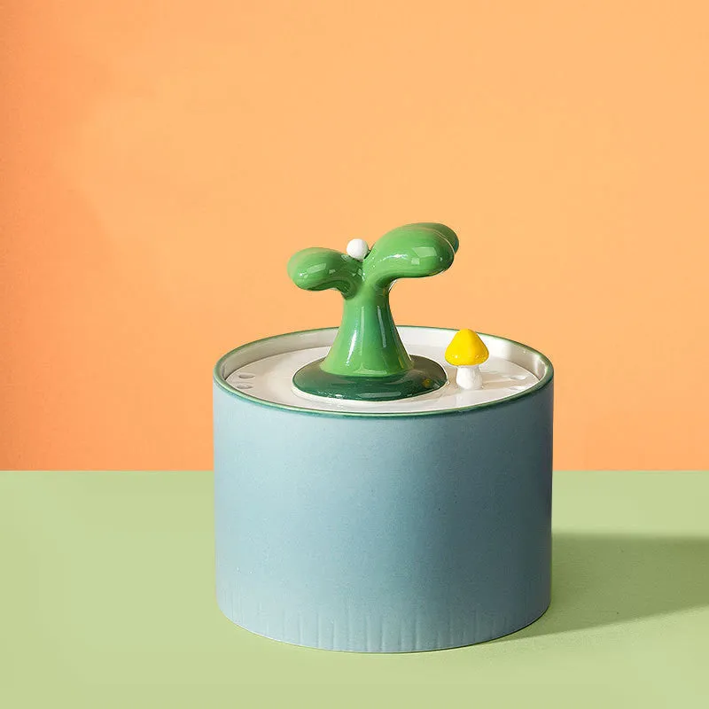 1.5L electric ceramic cat drinking fountain in green with double filtration system and silent pump