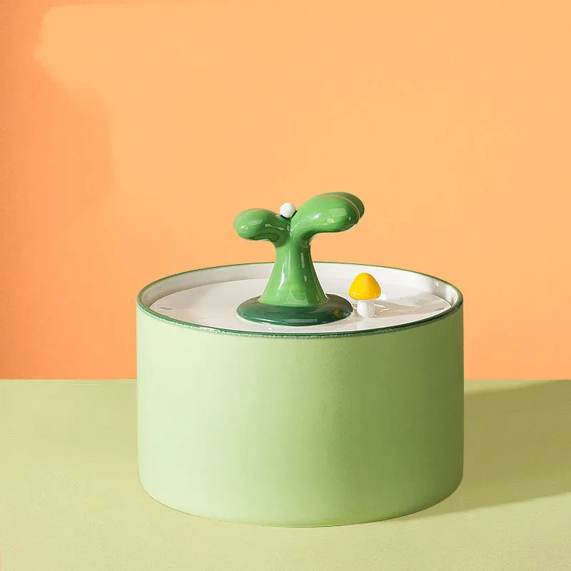 1.5L electric ceramic cat drinking fountain in green with double filtration system and silent pump