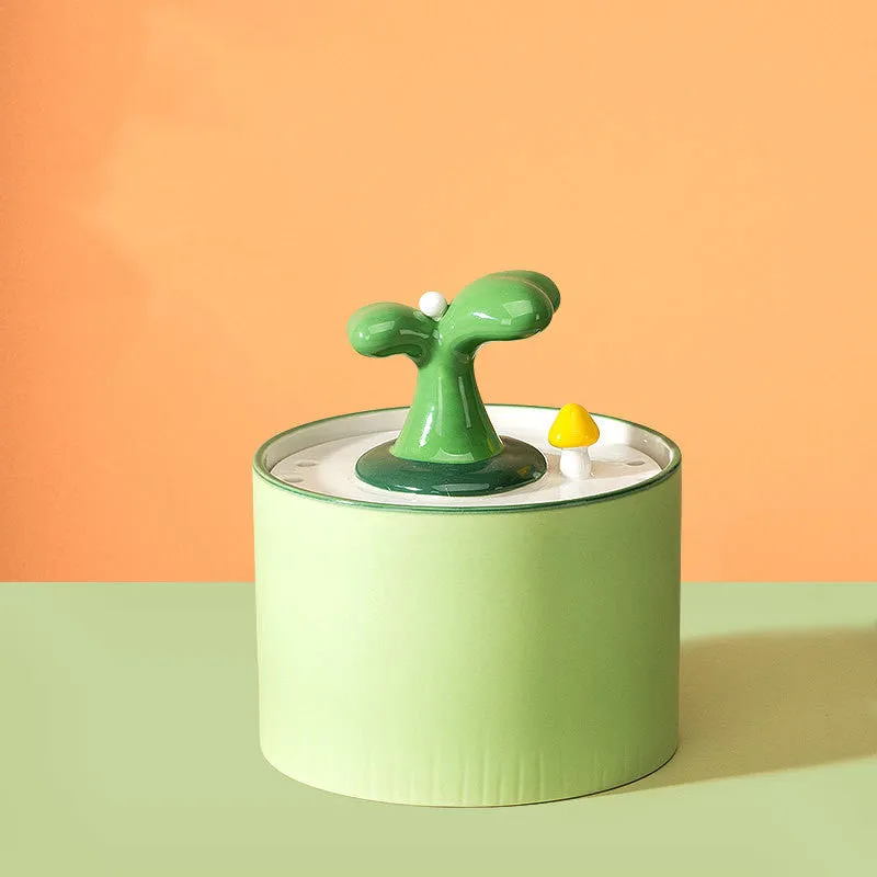 1.5L electric ceramic cat drinking fountain in green with double filtration system and silent pump