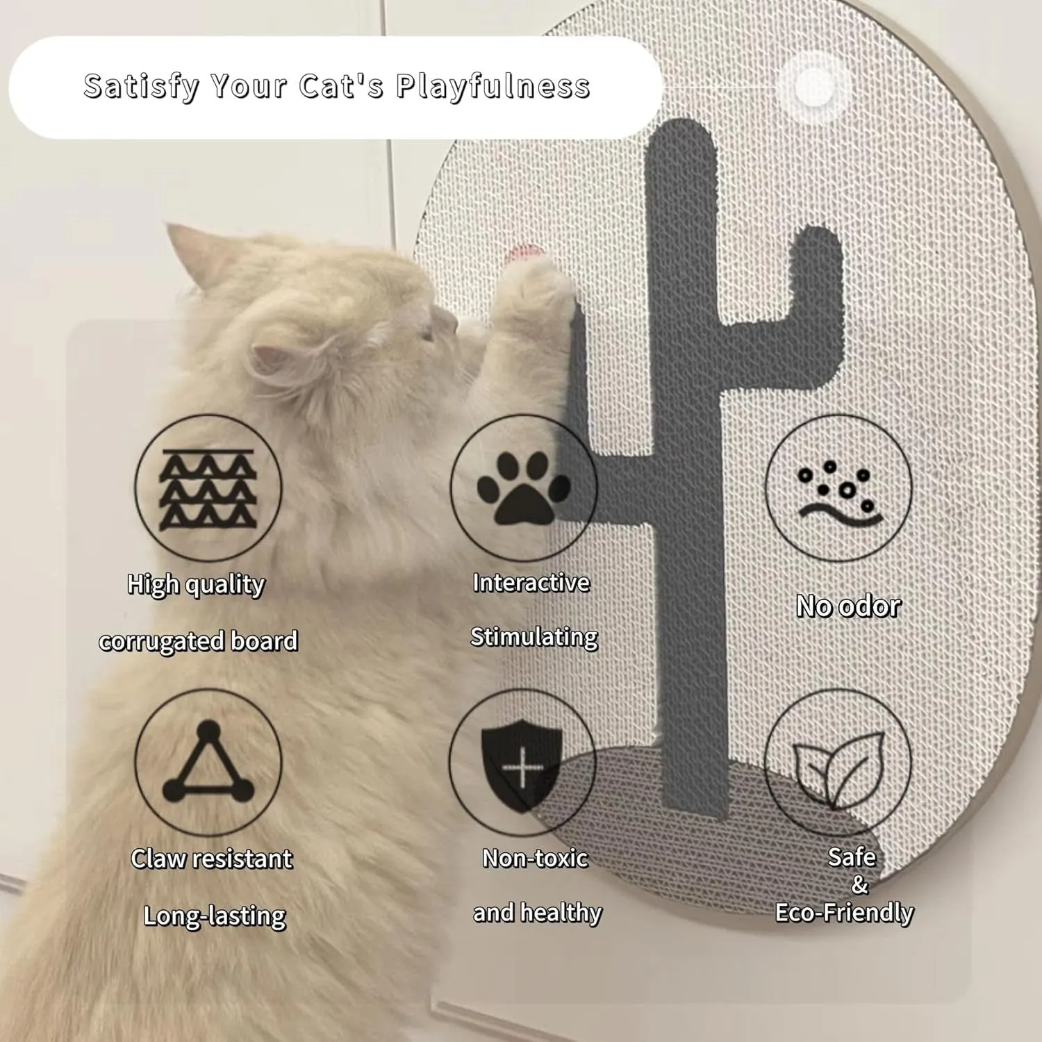 Wall mounted vertical cat scratch pad made of corrugated cardboard.