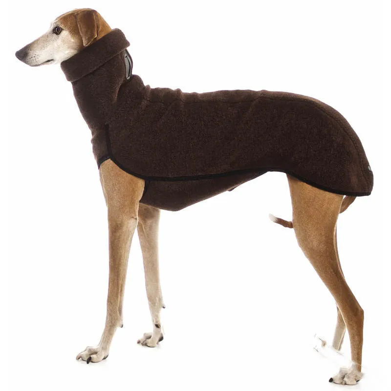 Warm high-collar dog coat in bunny fleece, available in multiple colours including black, brown, and army green, sizes S to XXXXXL