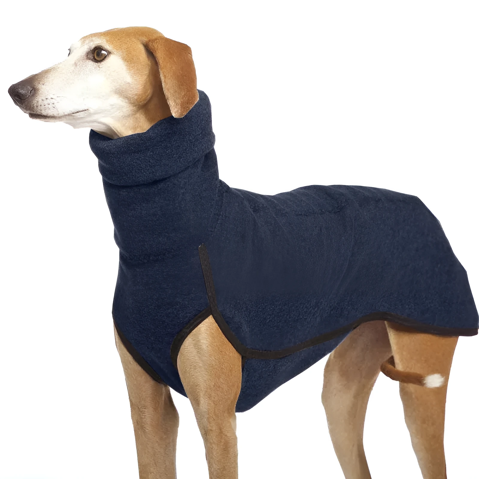 Warm high-collar dog coat in bunny fleece, available in multiple colours including black, brown, and army green, sizes S to XXXXXL