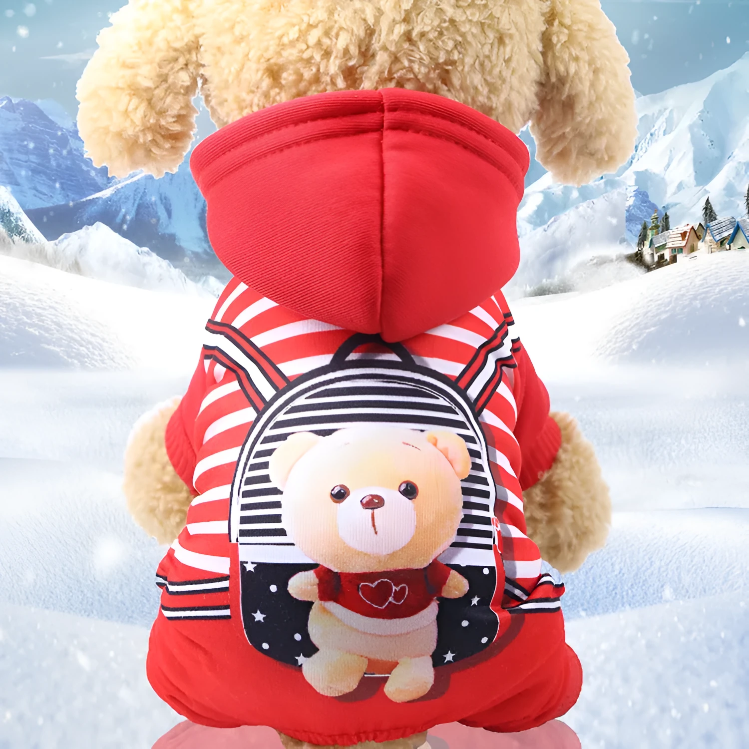 Button dog clothes in red stripes four-legged pet garment with secure button fastening