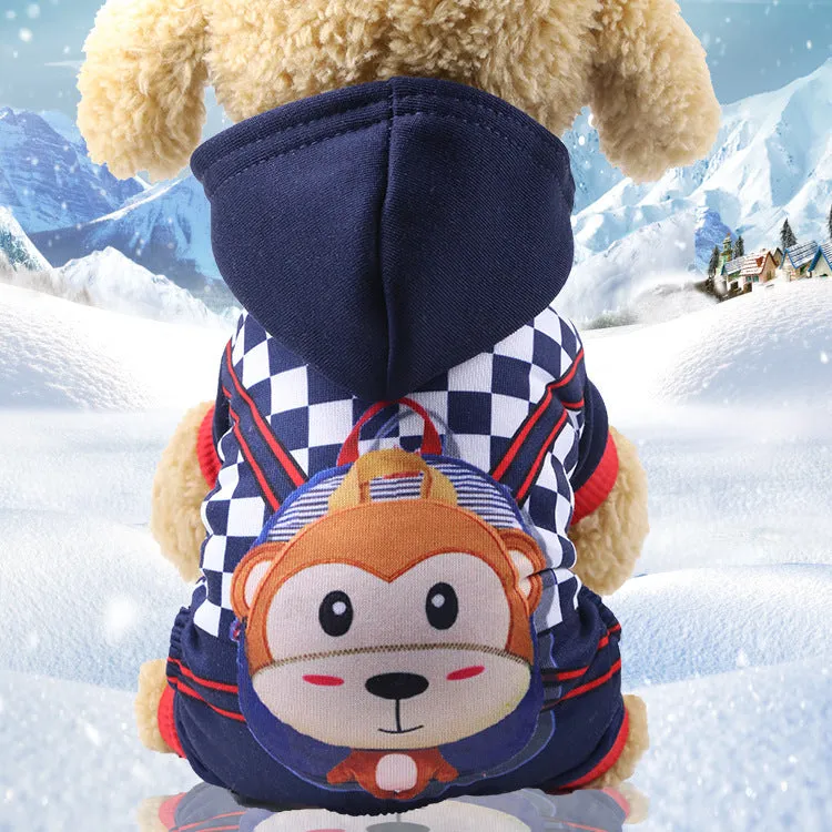 Button dog clothes in red stripes four-legged pet garment with secure button fastening
