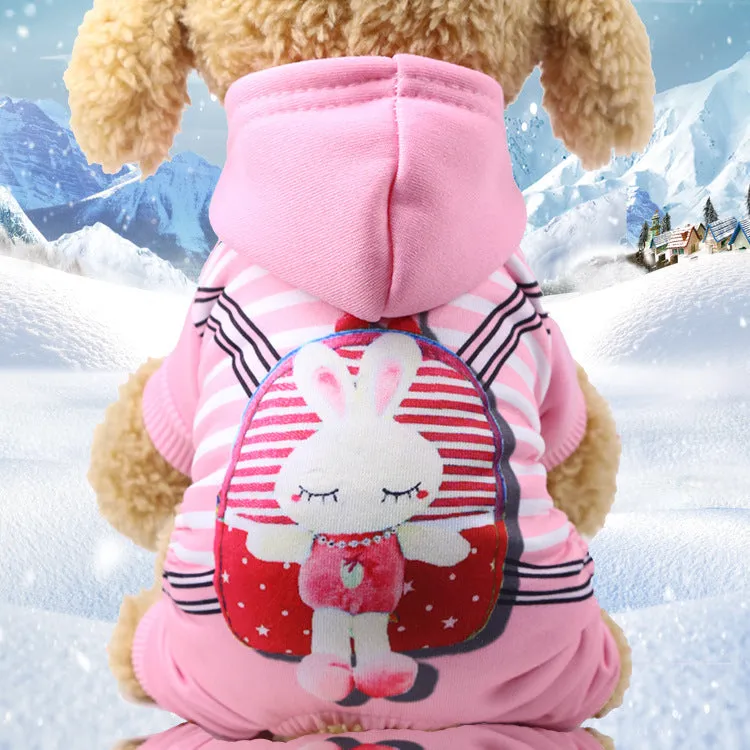 Button dog clothes in red stripes four-legged pet garment with secure button fastening