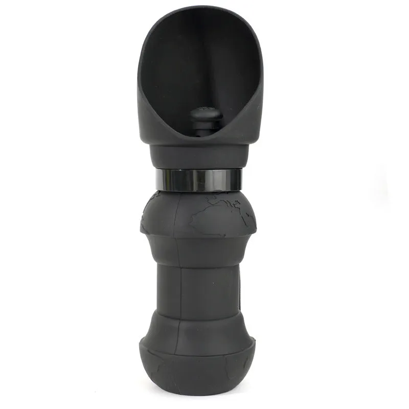 Silicone folding pet water cup shown in collapsed and open positions, available in various colours.