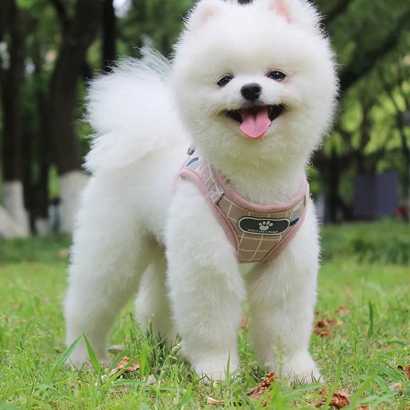 Breathable mesh small dog harness and leash set in grey with reflective strips, five sizes