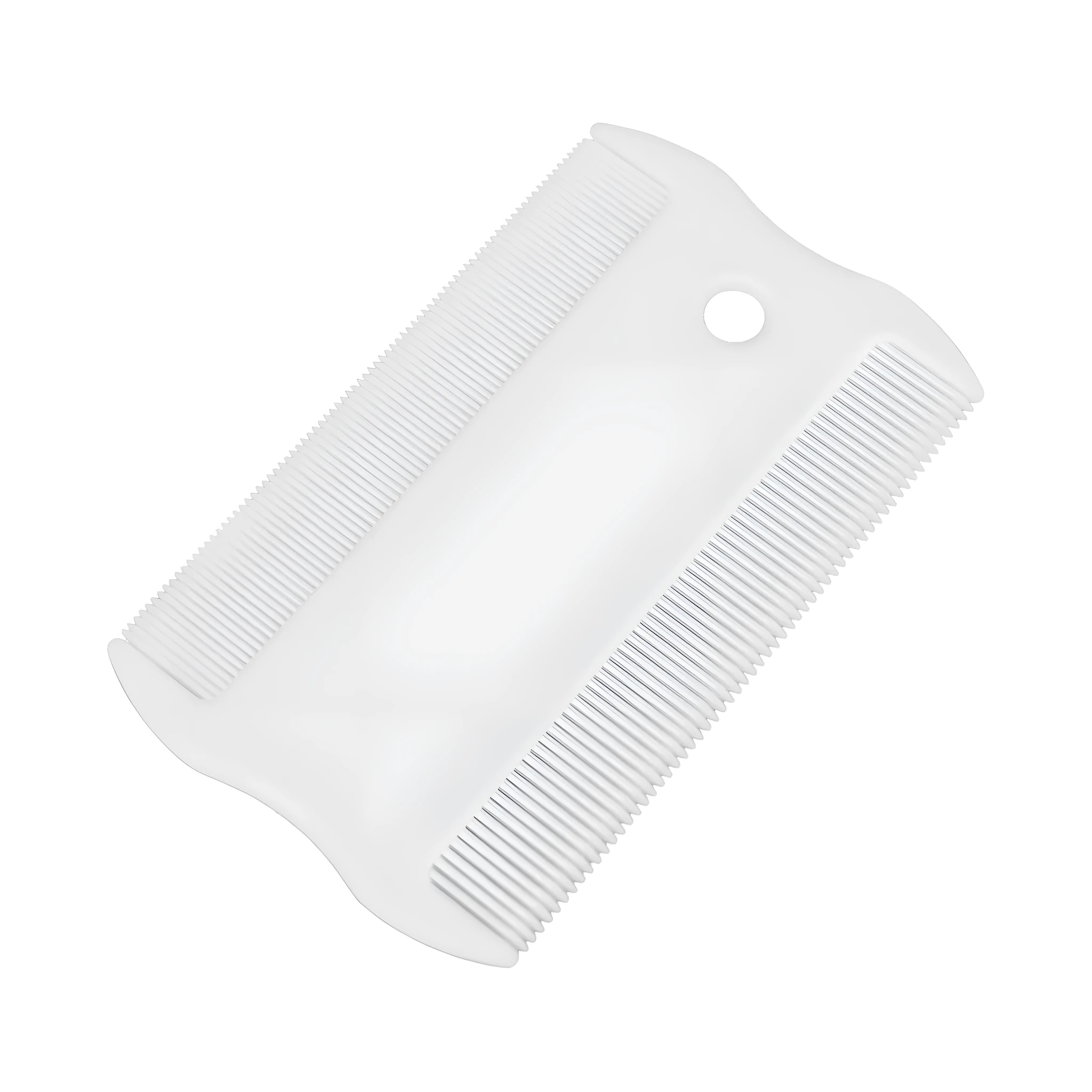 Double-sided plastic flea comb for pet facial grooming with dense teeth, measuring 0.85cm by 5cm.