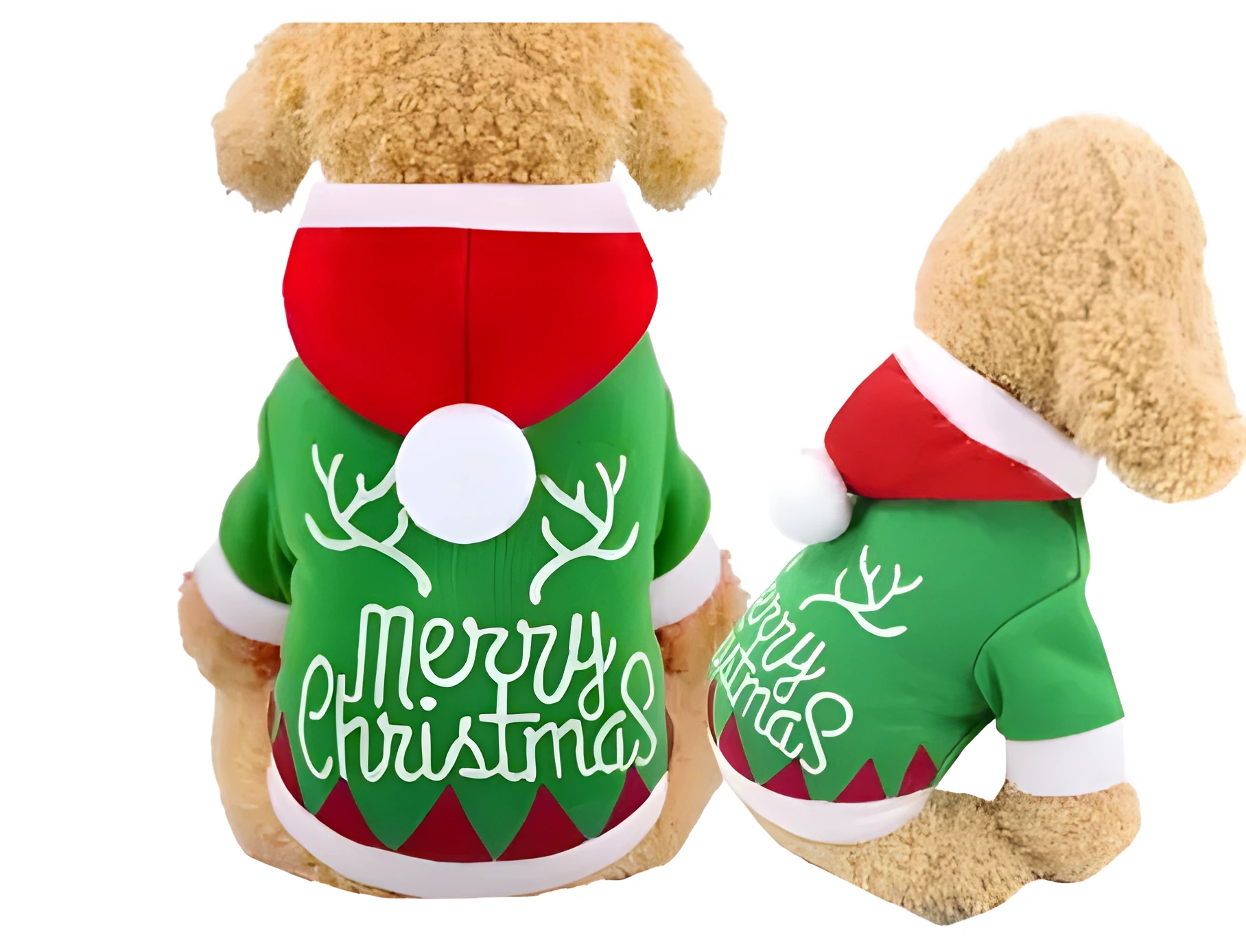 Brown Christmas pet Santa costume made from cotton-style cloth with four-leg design, available in sizes XS to 7XL