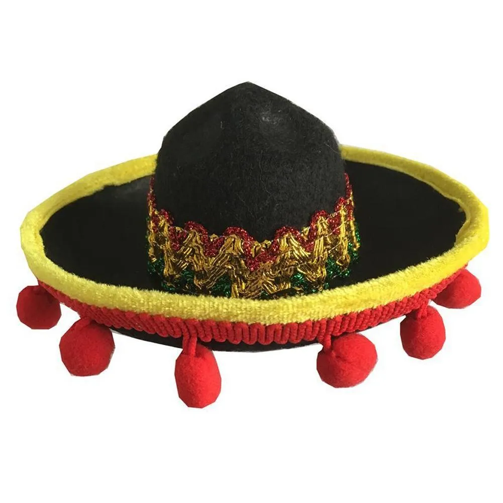 Mexican style cloth pet hat with brown lace 17 cm diameter on small dog